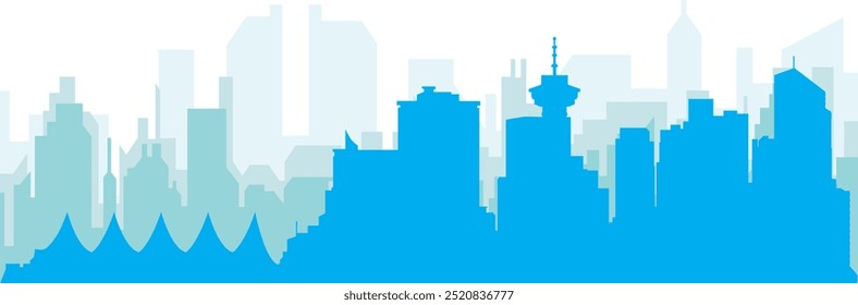 Pôster panorâmico azul da cidade com fundo azul nebuloso transparente edifícios de VANCOUVER, CANADÁ