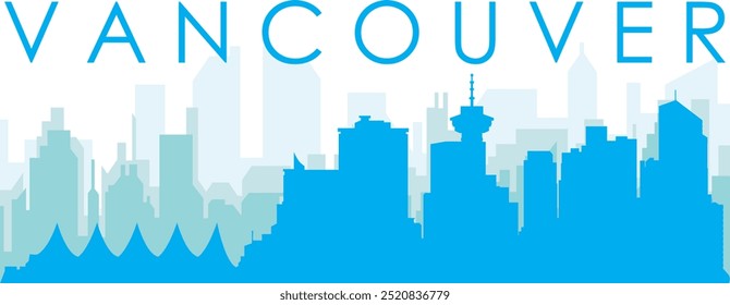 Pôster panorâmico azul da cidade com fundo azul nebuloso transparente edifícios de VANCOUVER, CANADÁ