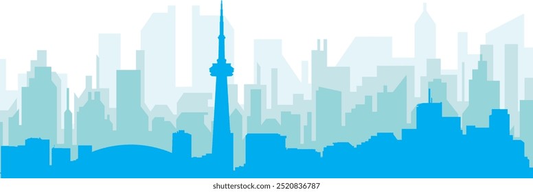 Cartaz panorâmico azul da cidade com fundo azul nebuloso transparente edifícios de TORONTO, CANADÁ