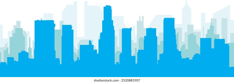 Blue panoramic city skyline poster with bluish misty transparent background buildings of LOS ANGELES, UNITED STATES