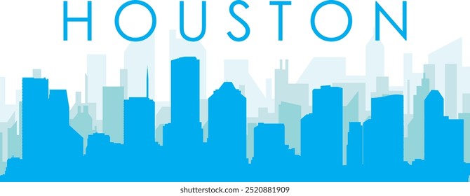 Cartaz panorâmico azul da cidade com fundo azul nebuloso transparente edifícios de HOUSTON, ESTADOS UNIDOS