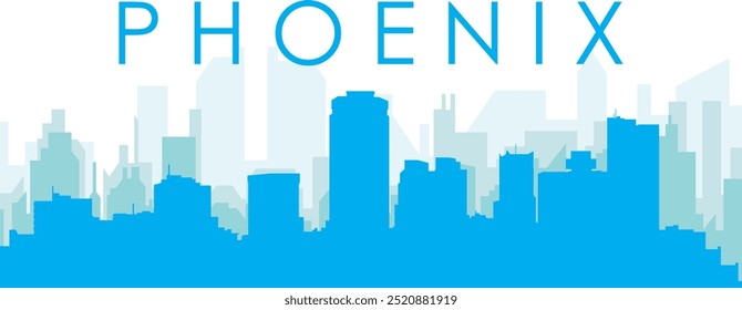 Cartel panorámico azul del horizonte de la ciudad con edificios azulados del fondo transparente brumoso de PHOENIX, ESTADOS UNIDOS