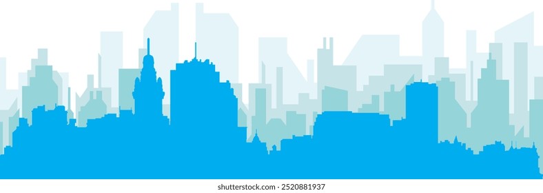 Pôster panorâmico azul da cidade com fundo azul nebuloso transparente edifícios de MONTEVIDÉU, URUGUAI