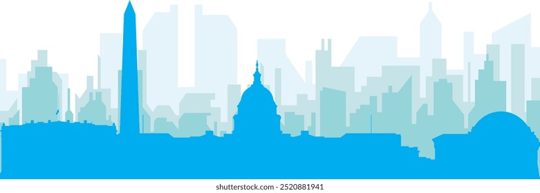 Cartaz panorâmico azul da cidade com fundo azul nebuloso transparente edifícios de WASHINGTON, ESTADOS UNIDOS