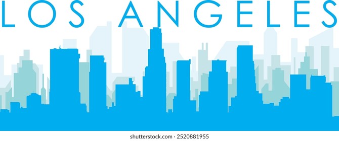 Blue panoramic city skyline poster with bluish misty transparent background buildings of LOS ANGELES, UNITED STATES