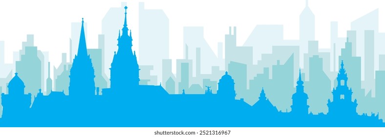 Cartaz panorâmico azul da cidade com fundo azul nebuloso transparente edifícios de HAMBURGO, ALEMANHA