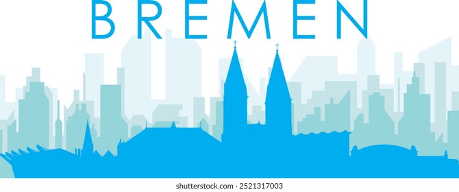 Cartaz panorâmico azul da cidade com fundo azul nebuloso transparente edifícios de BREMEN, ALEMANHA