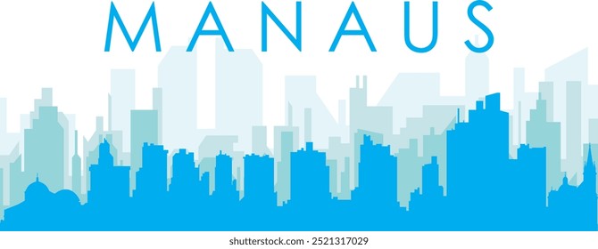 Cartaz panorâmico azul da cidade com fundo azul embaçado edifícios transparentes de MANAUS, BRASIL