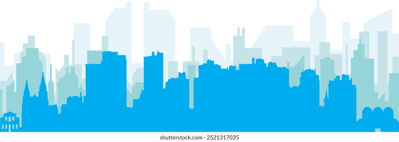 Cartaz panorâmico azul da cidade com fundo azul nebuloso transparente edifícios de CURITIBA, BRASIL