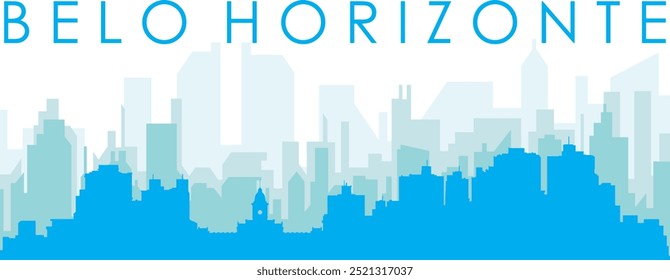 Cartel panorámico azul del horizonte de la ciudad con edificios azulados del fondo transparente brumoso de BELO HORIZONTE, BRASIL