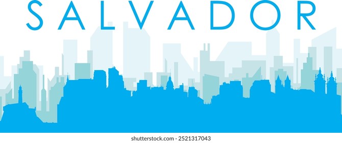 Cartaz panorâmico azul da cidade com fundo azul nebuloso transparente edifícios de SALVADOR, BRASIL