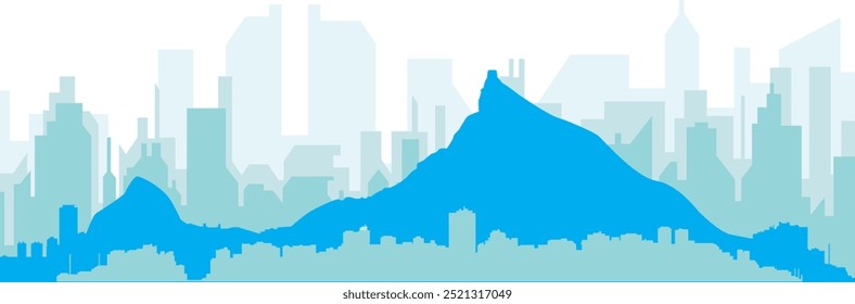 Blue panoramic city skyline poster with bluish misty transparent background buildings of RIO DE JANEIRO, BRAZIL