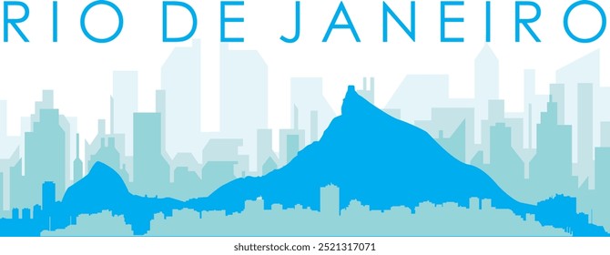 Blue panoramic city skyline poster with bluish misty transparent background buildings of RIO DE JANEIRO, BRAZIL