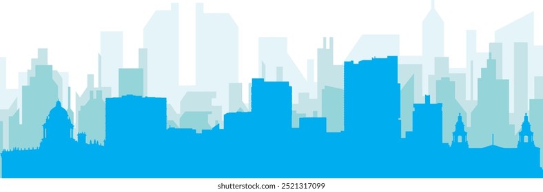 Pôster panorâmico azul da cidade com fundo azul nebuloso transparente edifícios de LEEDS, REINO UNIDO