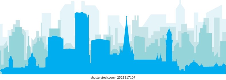 Pôster panorâmico azul da cidade com fundo azul nebuloso transparente edifícios de BIRMINGHAM, REINO UNIDO