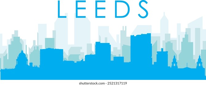 Pôster panorâmico azul da cidade com fundo azul nebuloso transparente edifícios de LEEDS, REINO UNIDO