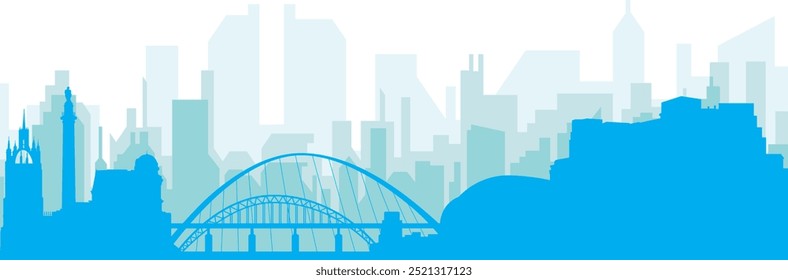 Pôster panorâmico azul da cidade com fundo azul nebuloso transparente edifícios de NEWCASTLE, REINO UNIDO