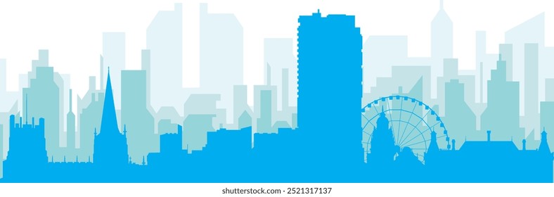 Pôster panorâmico azul da cidade com fundo azul nebuloso transparente edifícios de SHEFFIELD, REINO UNIDO