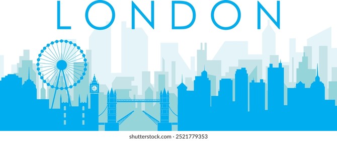 Pôster panorâmico azul da cidade com fundo azul nebuloso transparente edifícios de LONDRES, REINO UNIDO