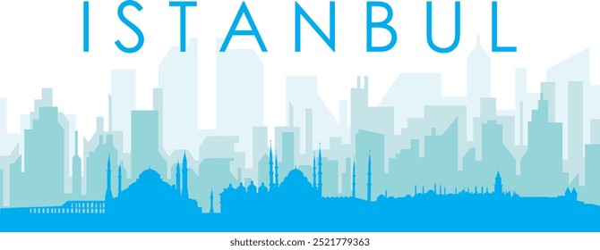 Cartaz panorâmico azul da cidade com fundo azul nebuloso edifícios transparentes de ISTAMBUL, TURQUIA