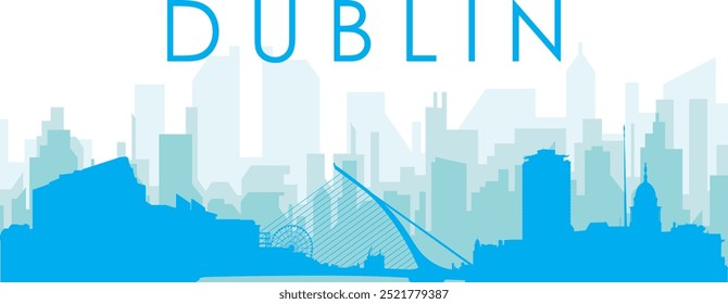 Cartaz panorâmico azul da cidade com fundo azul nebuloso transparente edifícios de DUBLIN, IRLANDA