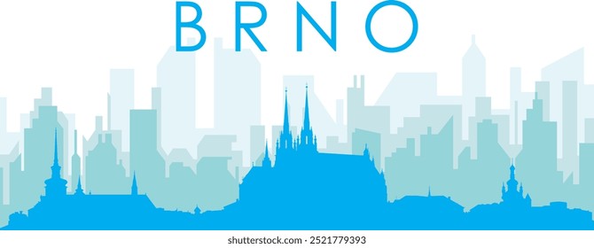 Pôster panorâmico azul da cidade com fundo azul nebuloso transparente edifícios de BRNO, REPÚBLICA CHECA