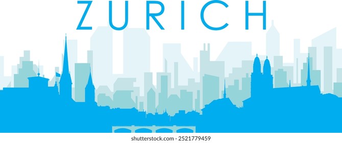 Pôster panorâmico azul da cidade com fundo azul nebuloso edifícios transparentes de ZURIQUE, SUÍÇA