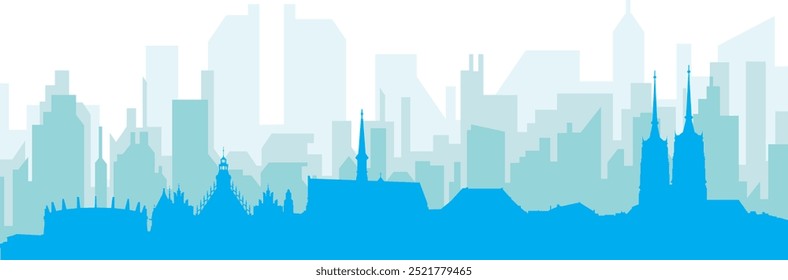 Cartaz panorâmico azul da cidade com fundo azul nebuloso edifícios transparentes de WROCLAW, POLÔNIA