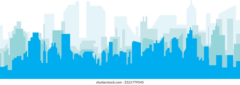 Blue panoramic city skyline poster with bluish misty transparent background buildings of SAN DIEGO, UNITED STATES