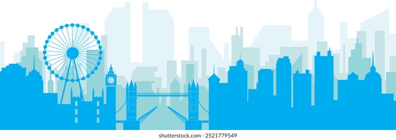 Pôster panorâmico azul da cidade com fundo azul nebuloso transparente edifícios de LONDRES, REINO UNIDO