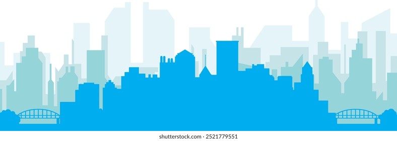 Blue panoramic city skyline poster with bluish misty transparent background buildings of PITTSBURGH, UNITED STATES