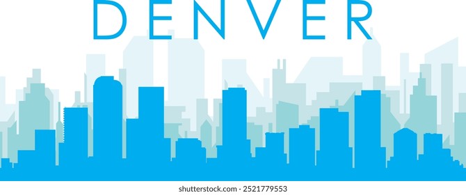 Blue panoramic city skyline poster with bluish misty transparent background buildings of DENVER, UNITED STATES