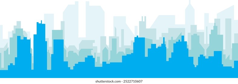 Blue panoramic city skyline poster with bluish misty transparent background buildings of DETROIT, UNITED STATES