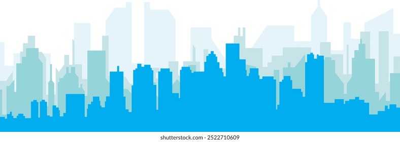 Blue panoramic city skyline poster with bluish misty transparent background buildings of BOSTON, UNITED STATES