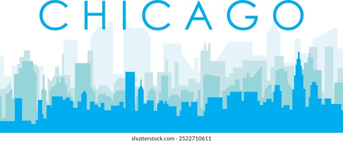 Cartaz panorâmico azul da cidade com fundo azul nebuloso transparente prédios de CHICAGO, ESTADOS UNIDOS