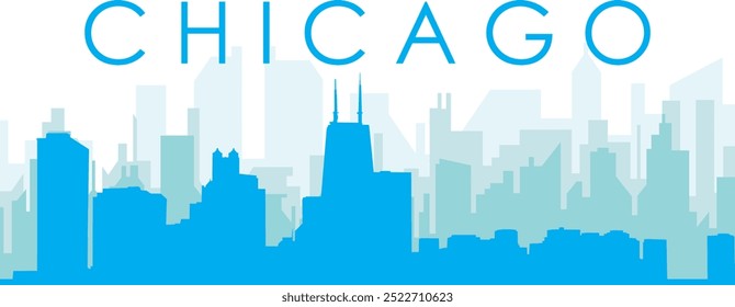 Cartaz panorâmico azul da cidade com fundo azul nebuloso transparente prédios de CHICAGO, ESTADOS UNIDOS