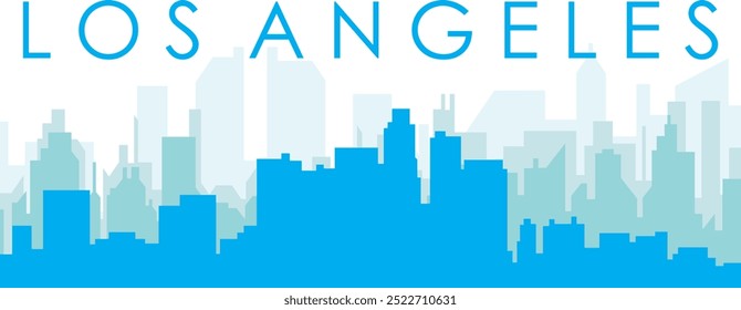 Blue panoramic city skyline poster with bluish misty transparent background buildings of LOS ANGELES, UNITED STATES