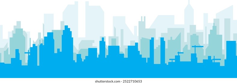 Blue panoramic city skyline poster with bluish misty transparent background buildings of SAN DIEGO, UNITED STATES