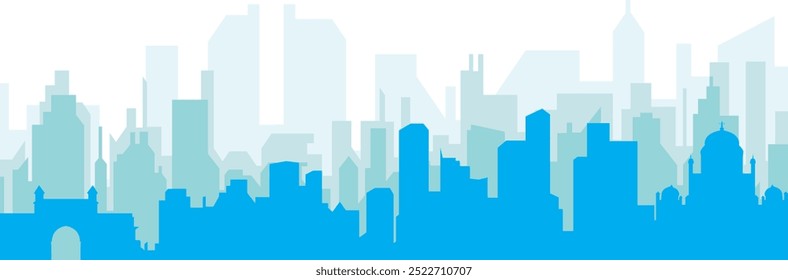 Cartaz panorâmico azul da cidade com fundo azul nebuloso transparente edifícios de MUMBAI, ÍNDIA