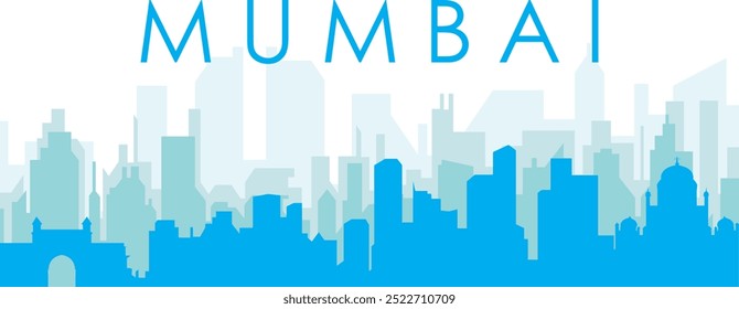 Cartaz panorâmico azul da cidade com fundo azul nebuloso transparente edifícios de MUMBAI, ÍNDIA