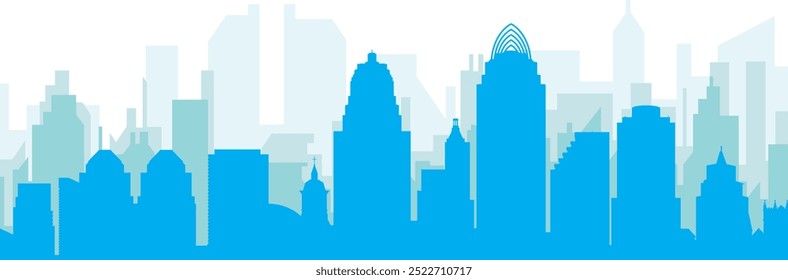 Blue panoramic city skyline poster with bluish misty transparent background buildings of CINCINNATI, UNITED STATES