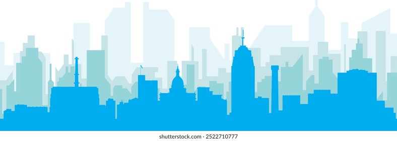 Cartaz panorâmico azul da cidade com fundo azul nebuloso transparente edifícios de LANSING, ESTADOS UNIDOS