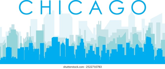 Cartaz panorâmico azul da cidade com fundo azul nebuloso transparente prédios de CHICAGO, ESTADOS UNIDOS