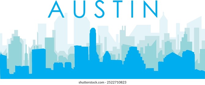 Blaues Panorama Stadt Skyline Poster mit bläulich nebligen transparenten Hintergrund Gebäude von AUSTIN, VEREINIGTE STAATEN