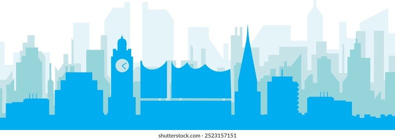 Cartaz panorâmico azul da cidade com fundo azul nebuloso transparente edifícios de HAMBURGO, ALEMANHA