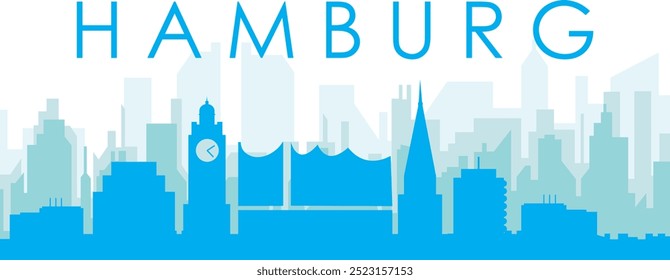 Cartaz panorâmico azul da cidade com fundo azul nebuloso transparente edifícios de HAMBURGO, ALEMANHA