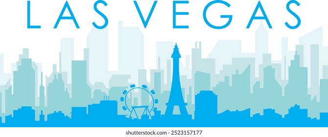 Blue panoramic city skyline poster with bluish misty transparent background buildings of LAS VEGAS, UNITED STATES