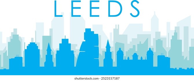 Pôster panorâmico azul da cidade com fundo azul nebuloso transparente edifícios de LEEDS, REINO UNIDO