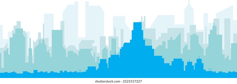 Cartaz panorâmico azul da cidade com fundo azul nebuloso transparente edifícios de BOGOTA, COLÔMBIA