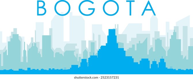 Cartaz panorâmico azul da cidade com fundo azul nebuloso transparente edifícios de BOGOTA, COLÔMBIA